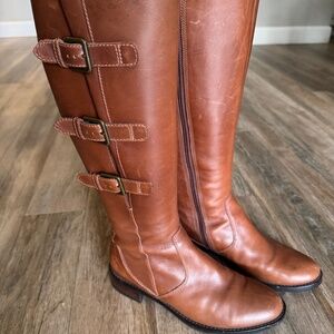 Ecco Brown Leather Buckle Zipper Boots Size 38